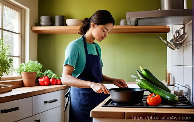 명상적 요리 과정에서의 배움 - **Prompt:** A serene and cozy kitchen bathed in soft, natural morning light. A person (gender-neutra...