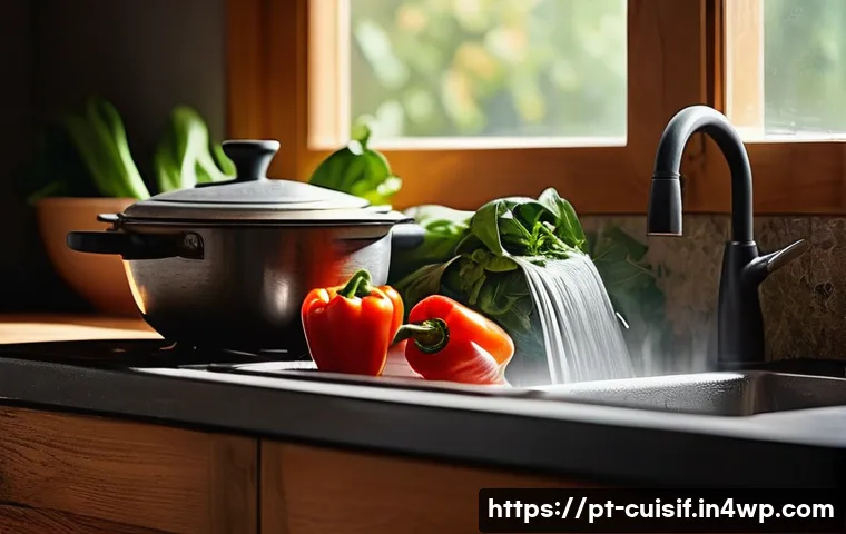 요리 명상으로 내면의 소리 듣기 - **Prompt:** A serene and brightly lit kitchen scene, focusing on a pair of hands gently washing vibr...