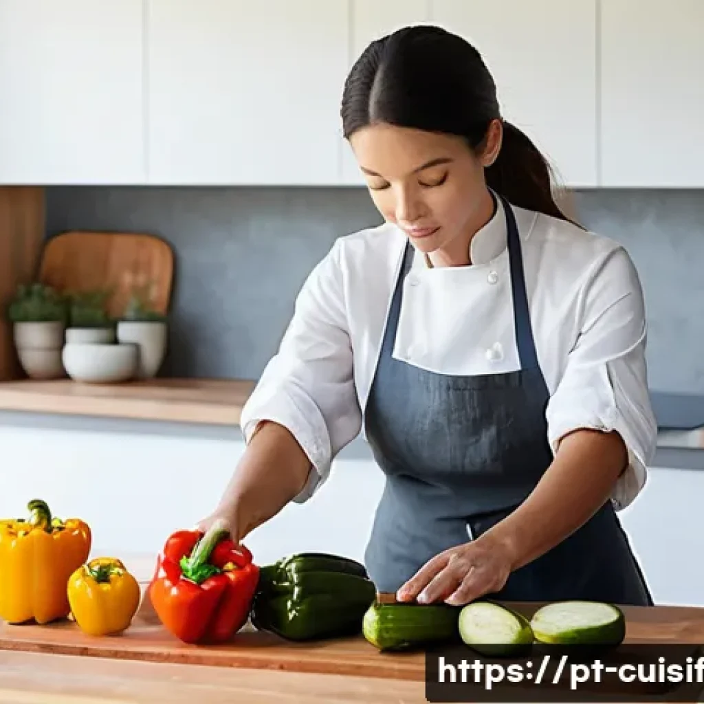 요리 시간 명상하기 - **A Serene Kitchen Retreat:** A tranquil, modern kitchen bathed in soft, natural light filtering thr...